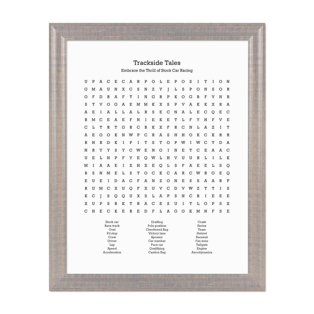Custom Stock Car Racing Word Search Art Print#color-finish_gray-beveled-frame