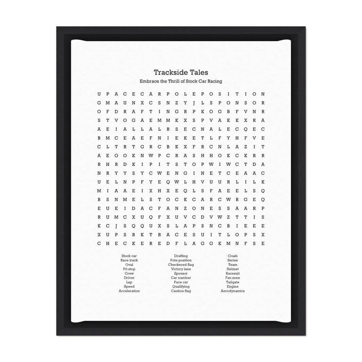 Custom Stock Car Racing Word Search Art Print#color-finish_black-floater-frame
