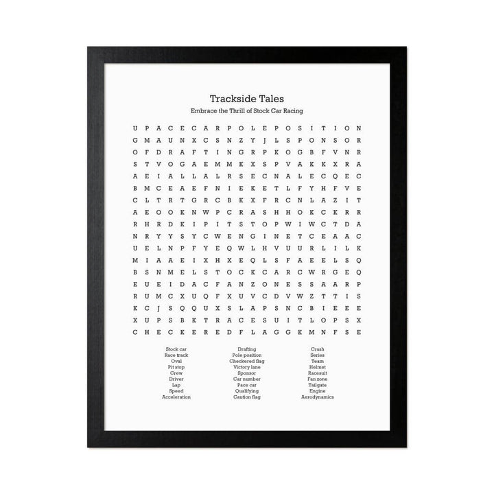 Custom Stock Car Racing Word Search Art Print#color-finish_black-thin-frame