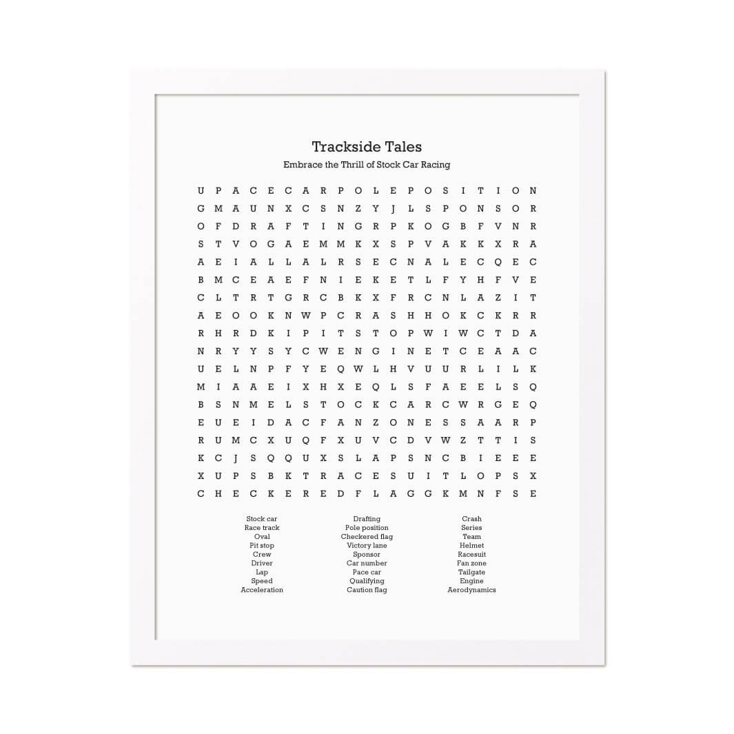 Custom Stock Car Racing Word Search Art Print#color-finish_white-thin-frame