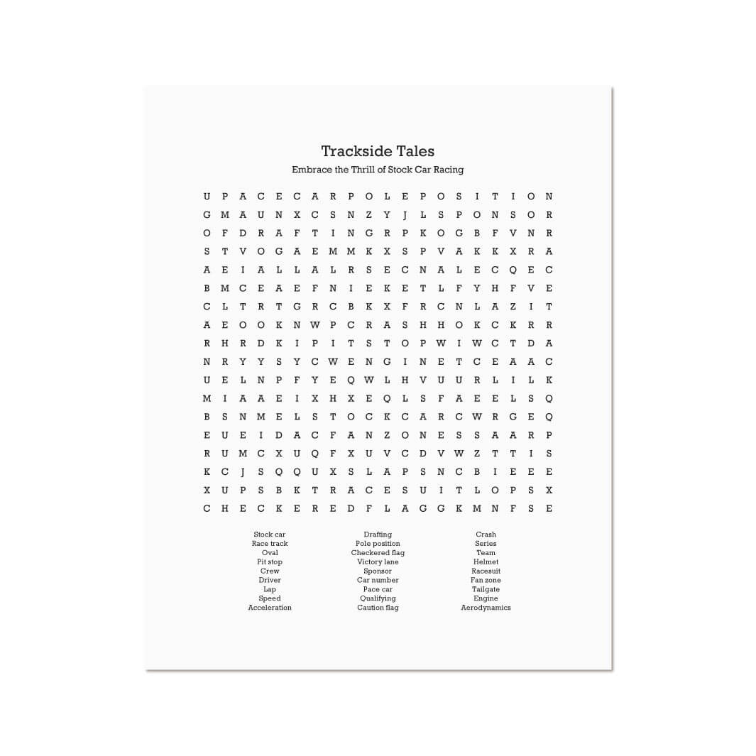 Custom Stock Car Racing Word Search Art Print#color-finish_unframed