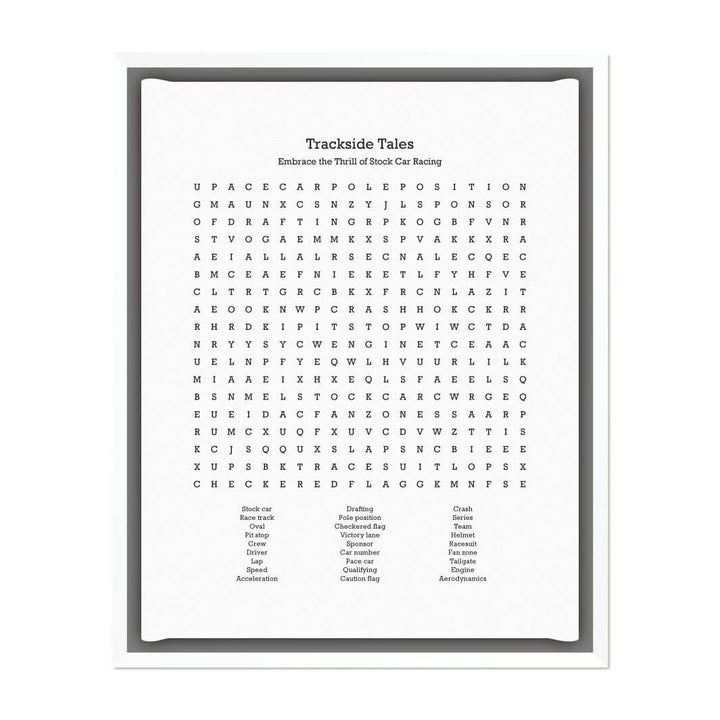 Custom Stock Car Racing Word Search Art Print#color-finish_white-floater-frame