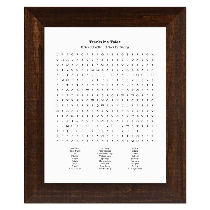 Custom Stock Car Racing Word Search Art Print#color-finish_espresso-wide-frame