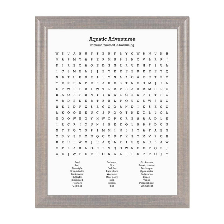 Custom Swimming Word Search Art Print#color-finish_gray-beveled-frame