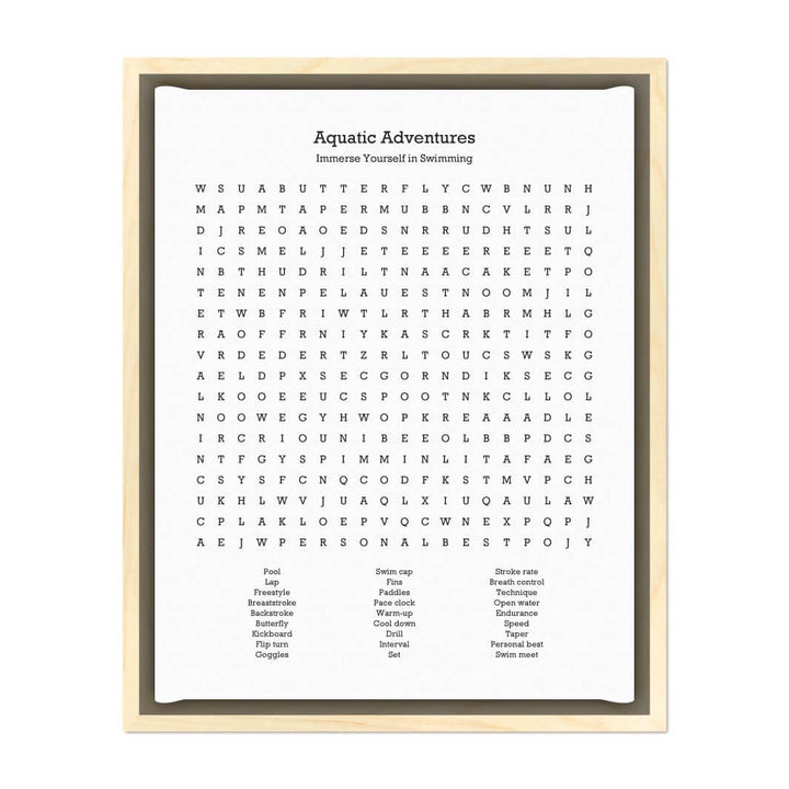 Custom Swimming Word Search Art Print#color-finish_light-wood-floater-frame