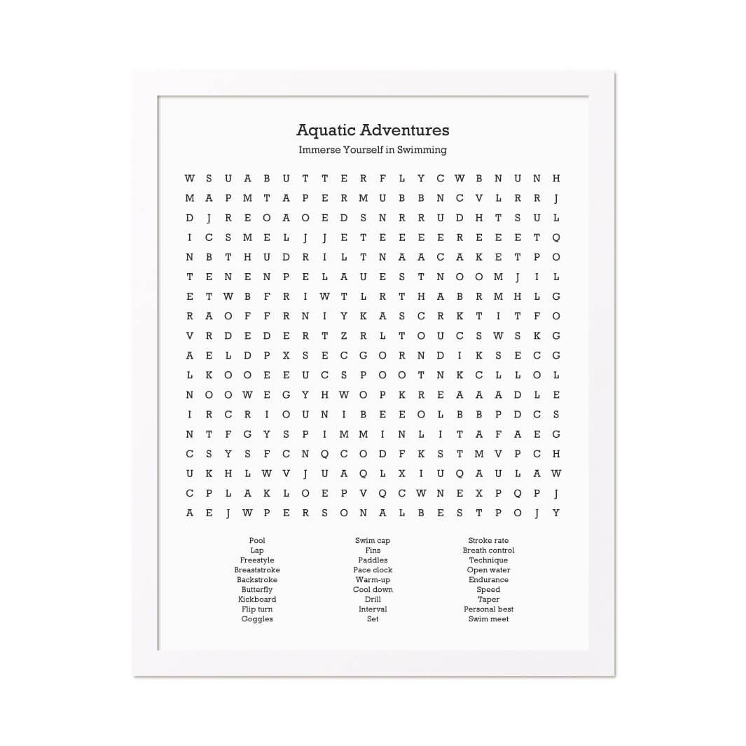 Custom Swimming Word Search Art Print#color-finish_white-thin-frame