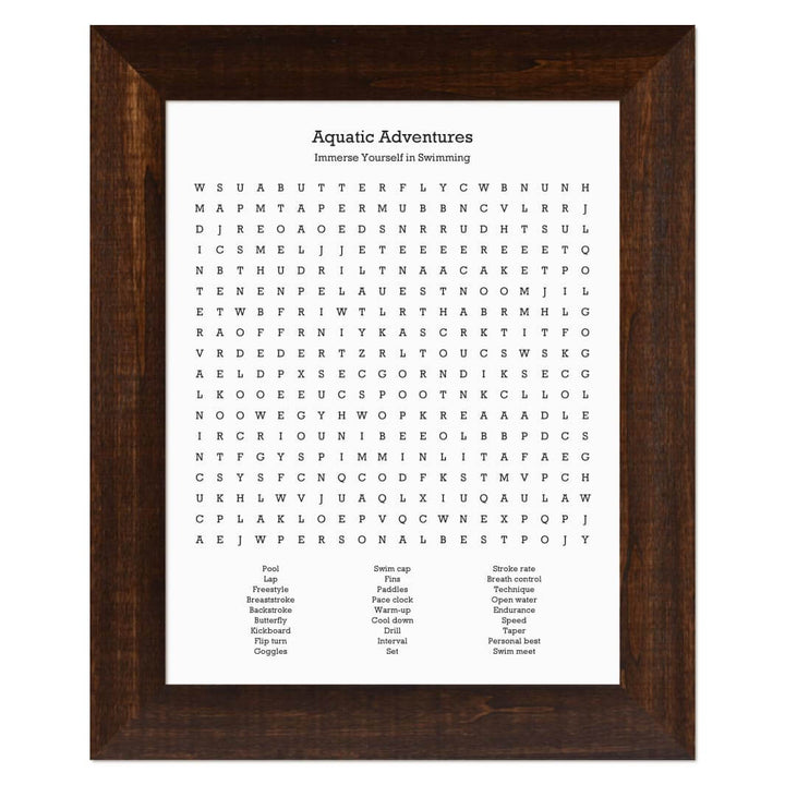 Custom Swimming Word Search Art Print#color-finish_espresso-wide-frame