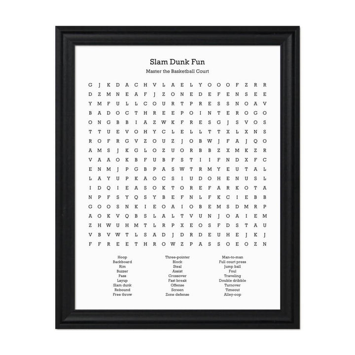 Custom Basketball Word Search Art Print#color-finish_black-beveled-frame