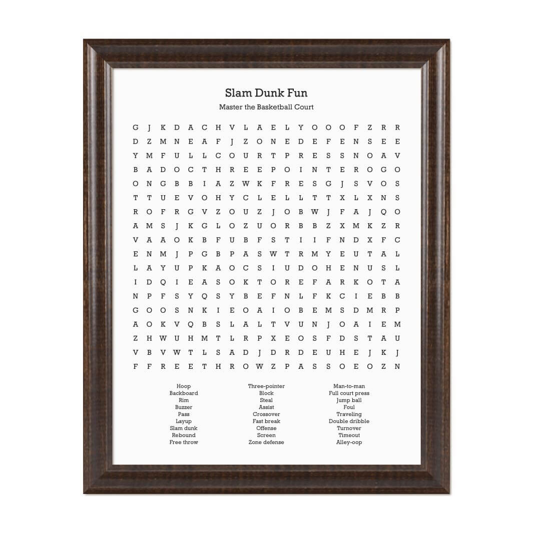 Custom Basketball Word Search Art Print#color-finish_espresso-beveled-frame