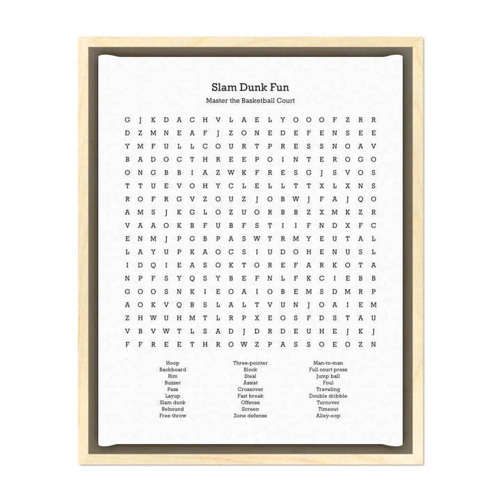 Custom Basketball Word Search Art Print#color-finish_light-wood-floater-frame
