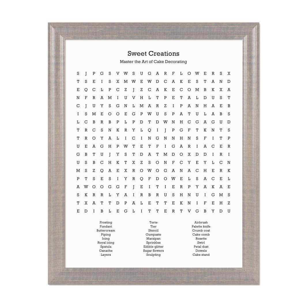 Custom Cake Decorating Word Search Art Print#color-finish_gray-beveled-frame