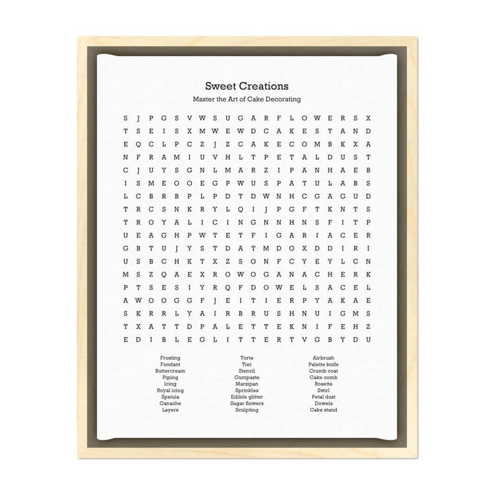 Custom Cake Decorating Word Search Art Print#color-finish_light-wood-floater-frame