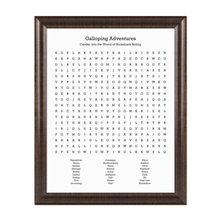 Custom Horseback Riding Word Search Art Print#color-finish_espresso-beveled-frame