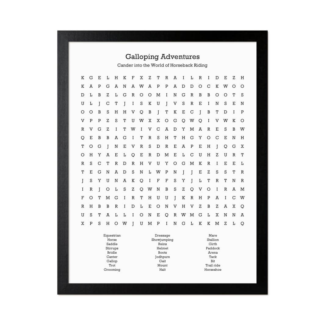 Custom Horseback Riding Word Search Art Print#color-finish_black-thin-frame