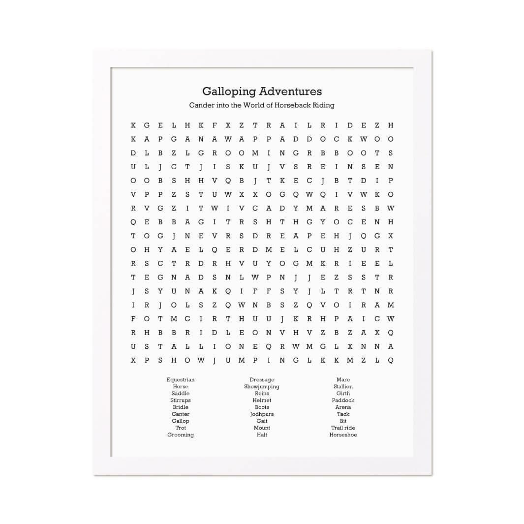 Custom Horseback Riding Word Search Art Print#color-finish_white-thin-frame