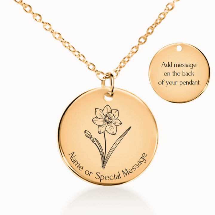 Personalized December Birth Flower Narcissus Necklace in Gold, Birthday Gift for Her