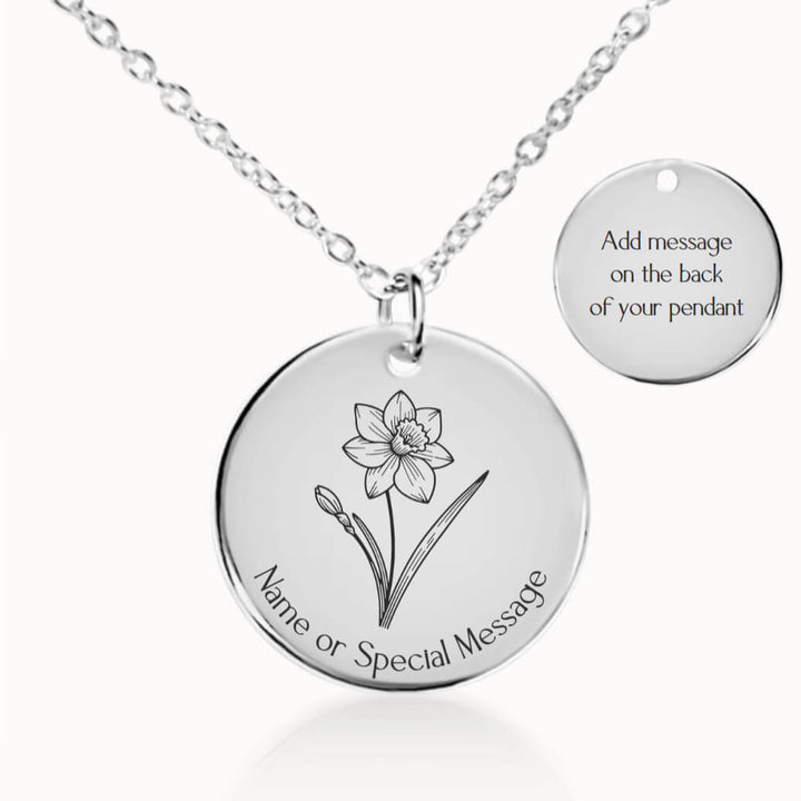 Personalized December Birth Flower Narcissus Necklace in Silver, Birthday Gift for Her