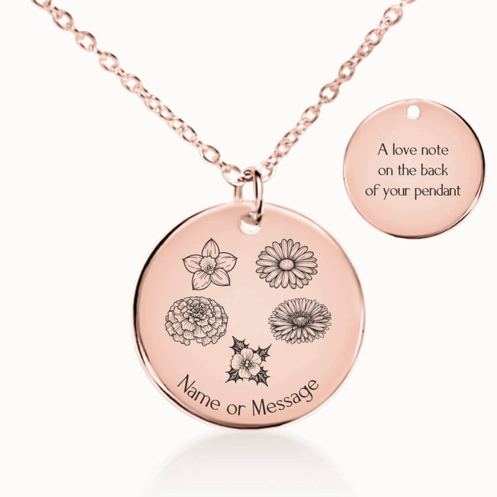 Family Birth Flower Necklace in Rose Gold, Personalized Gift for Her