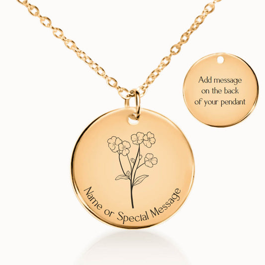 Forget-Me-Not Flower Pendant Necklace in Gold, In Memory or Loss Gift for Her