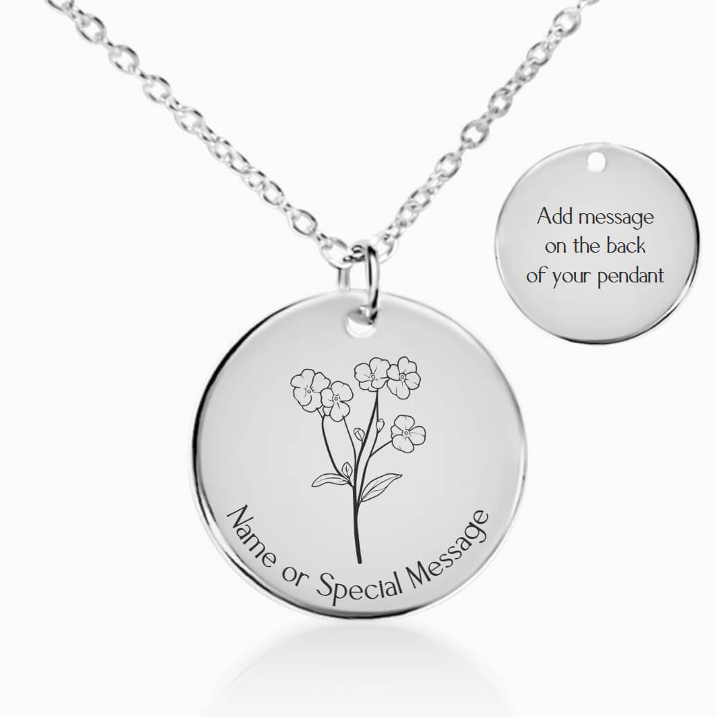 Forget-Me-Not Flower Pendant Necklace in Silver, In Memory or Loss Gift for Her