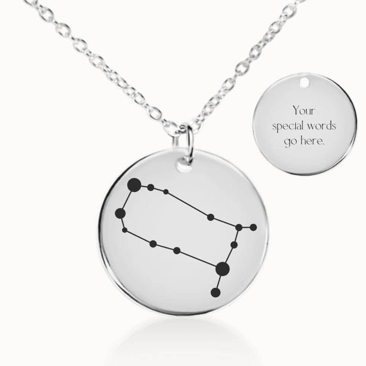 Gemini Zodiac Pendant Necklace in Silver, Personalized Gift for Her