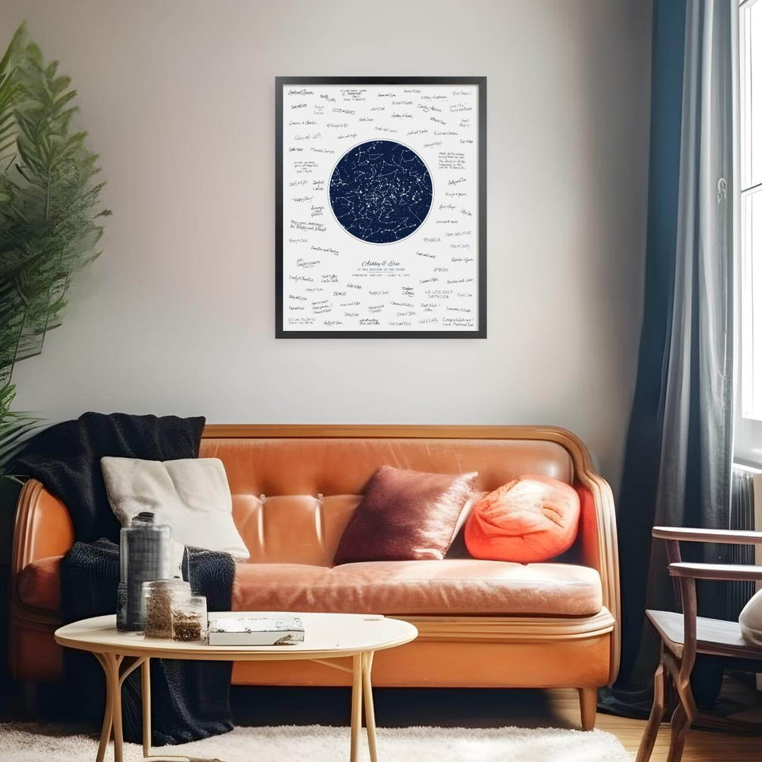 Wedding Guest Book Alternative, Star Map Print Personalized with 1 Night Sky, Black Thin Frame, Styled#color-finish_black-thin-frame