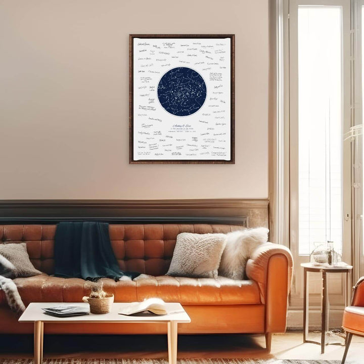 Wedding Guest Book Alternative, Star Map Print Personalized with 1 Night Sky, Espresso Floater Frame, Styled#color-finish_espresso-floater-frame