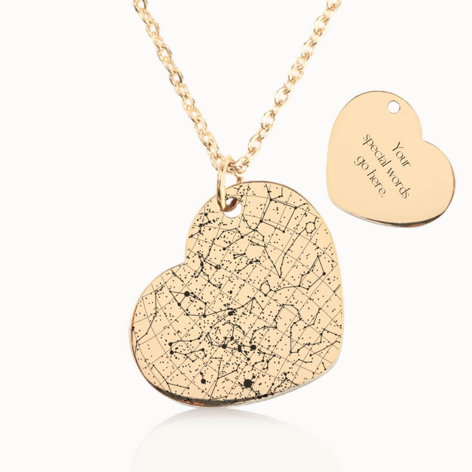 Heart Star Map Necklace in Gold, Personalized Gift, Designed With Meaning