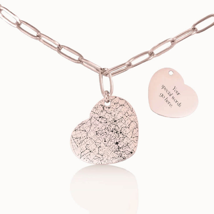 Heart Star Map Necklace with Paperclip Chain in Rose Gold, Personalized Gift, Designed With Meaning