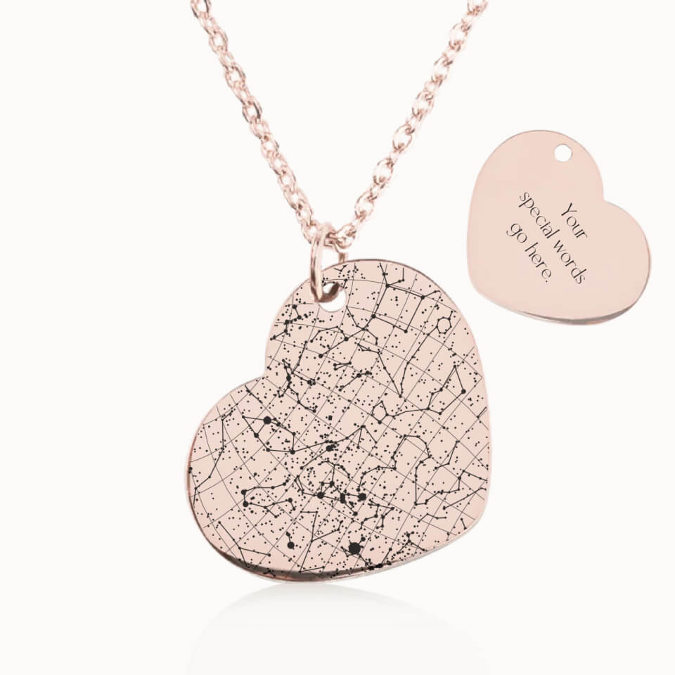 Heart Star Map Necklace in Rose Gold, Personalized Gift, Designed With Meaning