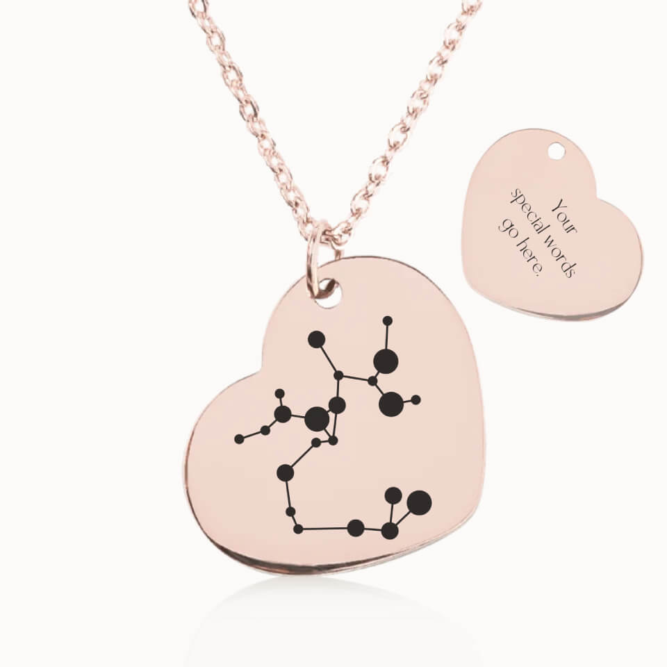 Heart Zodiac Sign Necklace in Rose Gold, Personalized Gift, Designed With Meaning