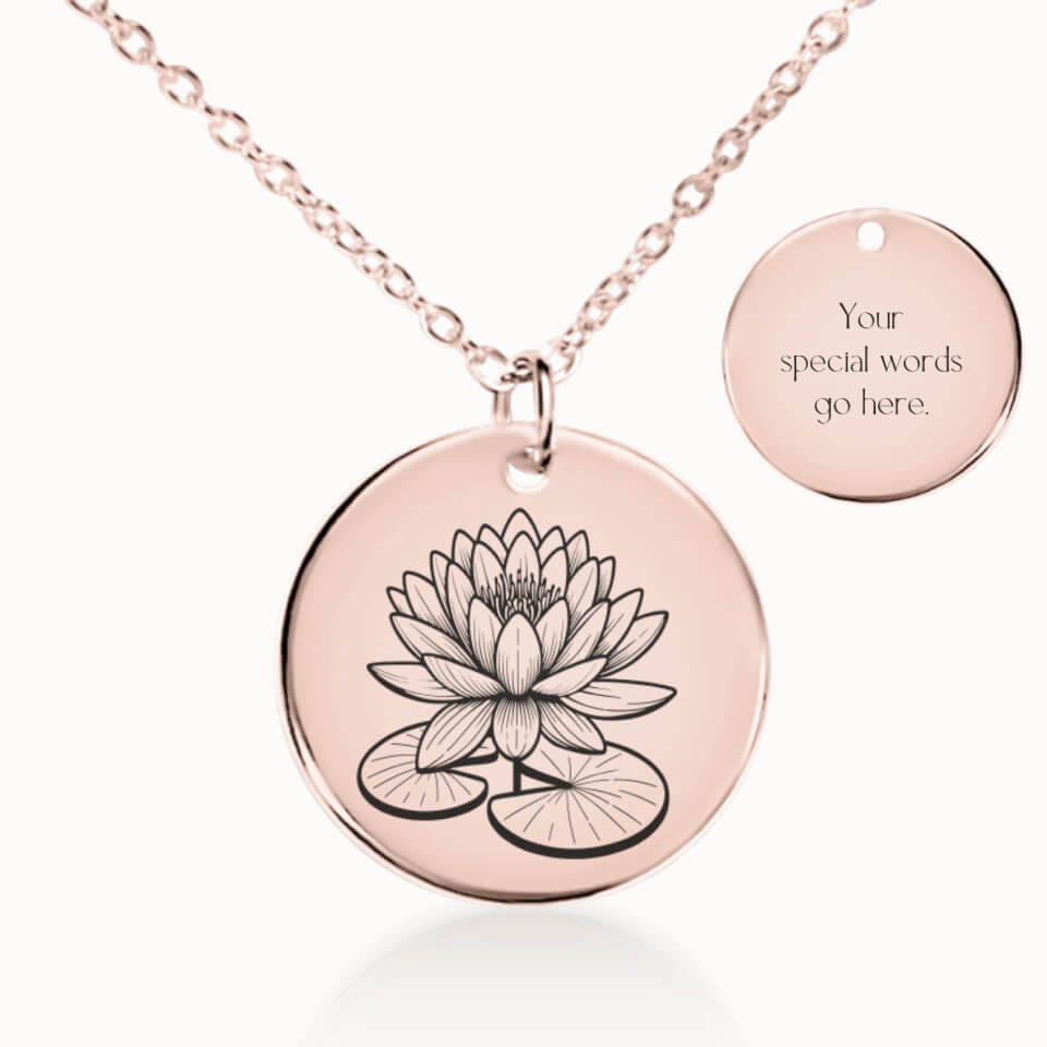 July Birth Flower Pendant Necklace in Rose Gold, Personalized Gift for Her