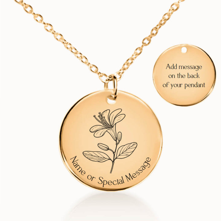 Personalized June Birth Flower Honeysuckle Necklace in Gold, Birthday Gift for Her