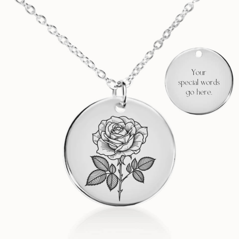 June Birth Flower Pendant Necklace in Silver, Personalized Gift for Her