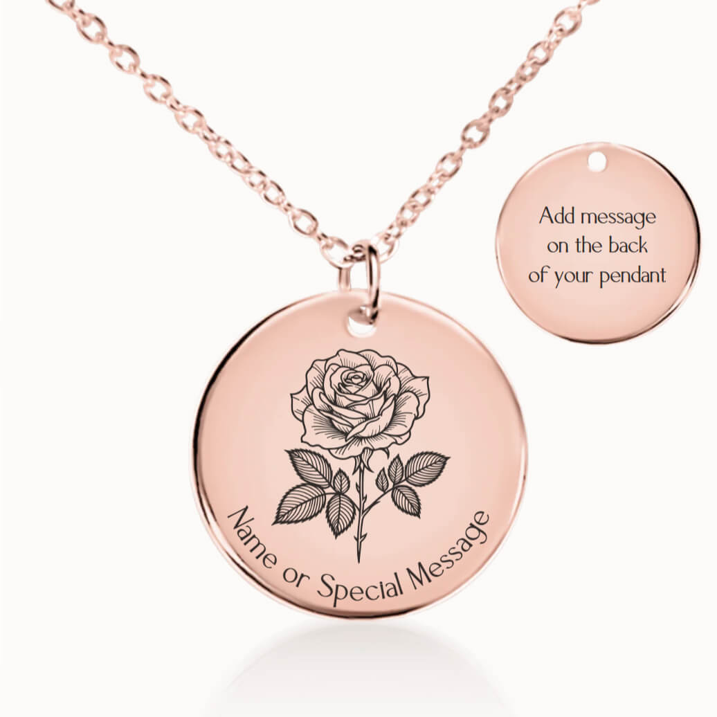 Personalized June Birth Flower Rose Necklace in Rose Gold, Birthday Gift for Her