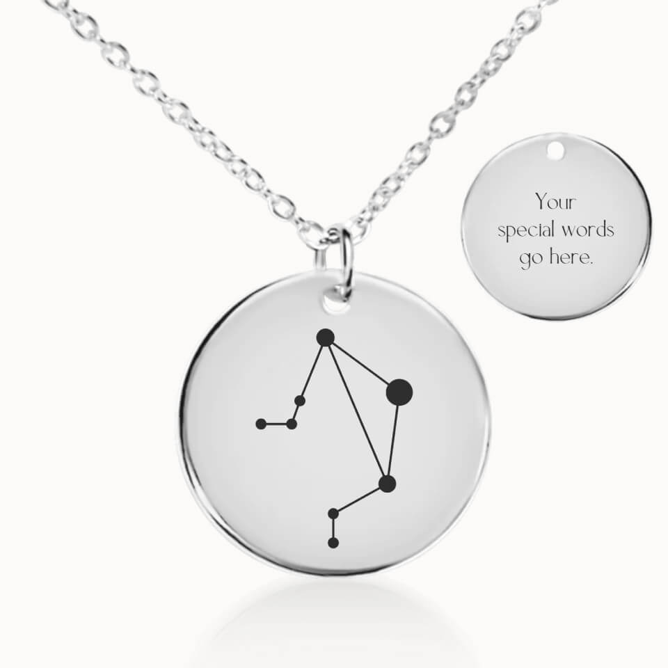 Libra Zodiac Pendant Necklace in Silver, Personalized Gift for Her