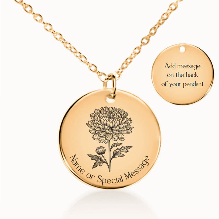 Personalized November Birth Flower Chrysanthemum Necklace in Gold, Birthday Gift for Her