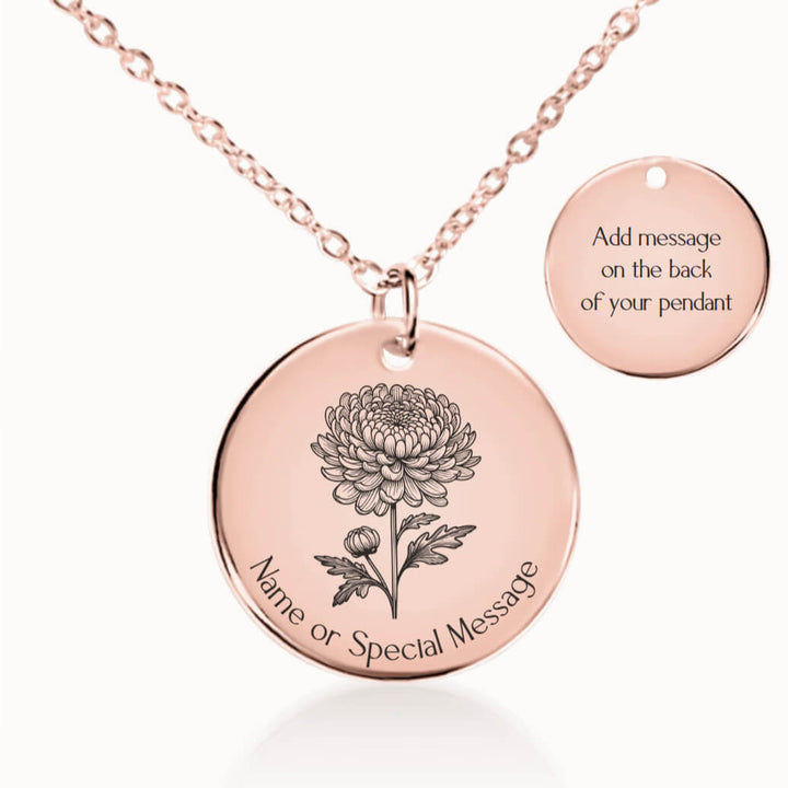 Personalized November Birth Flower Chrysanthemum Necklace in Rose Gold, Birthday Gift for Her