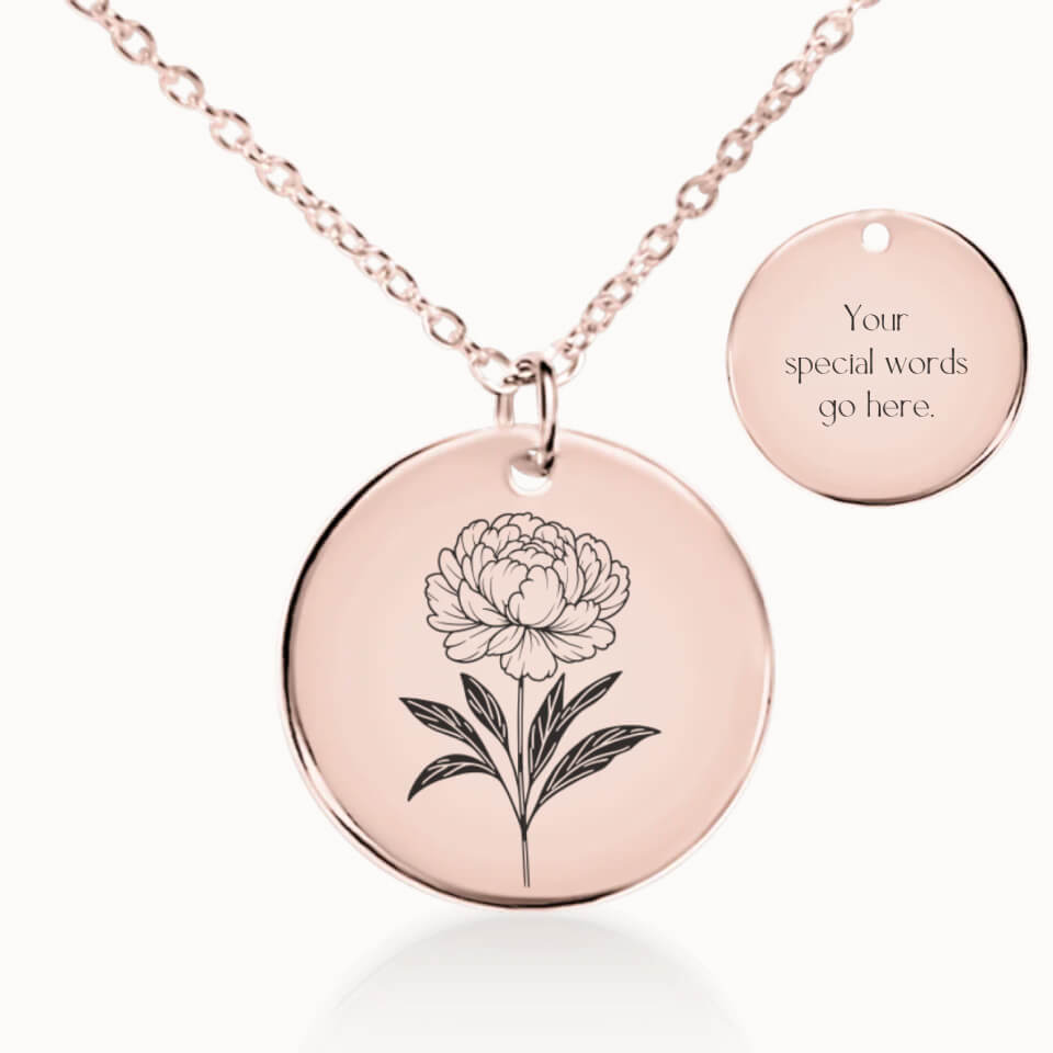 November Birth Flower Pendant Necklace in Rose Gold, Personalized Gift for Her