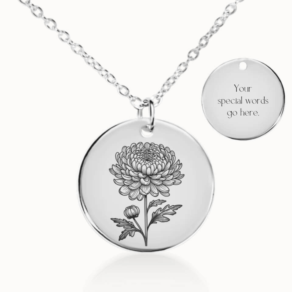 November Birth Flower Pendant Necklace in Silver, Personalized Gift for Her