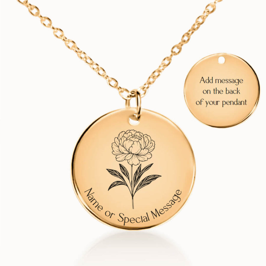 Personalized November Birth Flower Peony Necklace in Gold, Birthday Gift for Her