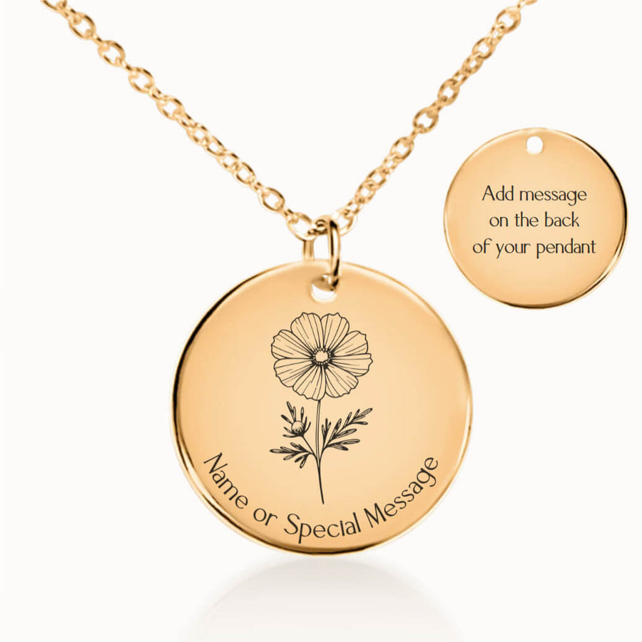 Personalized October Birth Flower Cosmos Necklace in Gold, Birthday Gift for Her