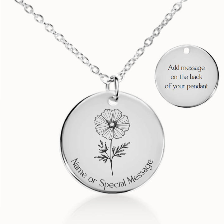 Personalized October Birth Flower Cosmos Necklace in Silver, Birthday Gift for Her