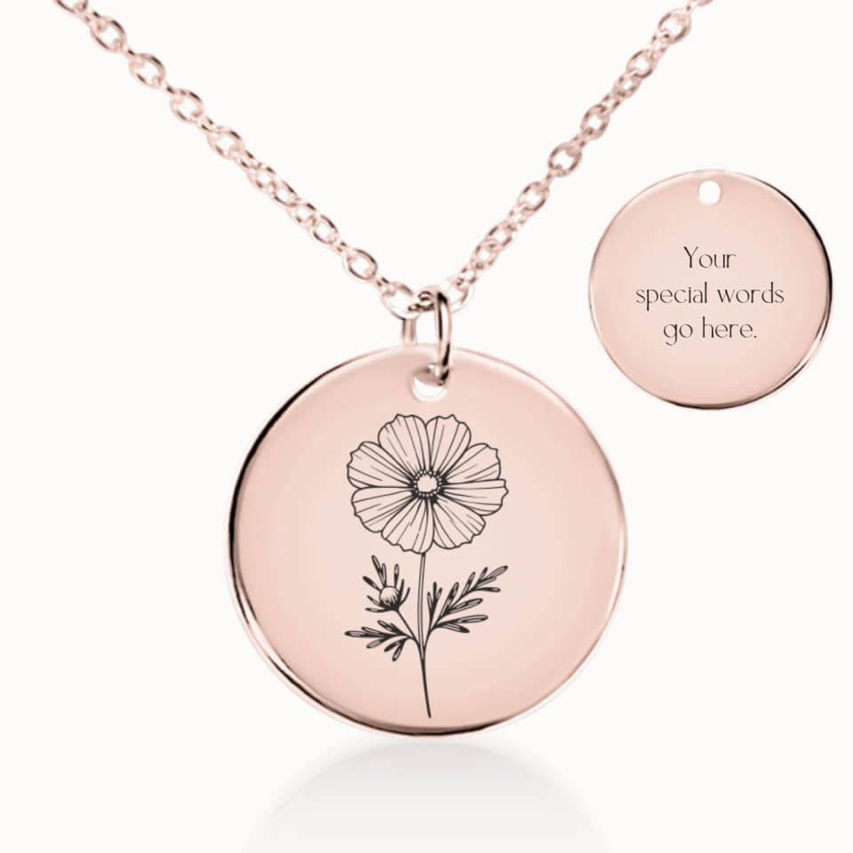 October Birth Flower Pendant Necklace in Rose Gold, Personalized Gift for Her