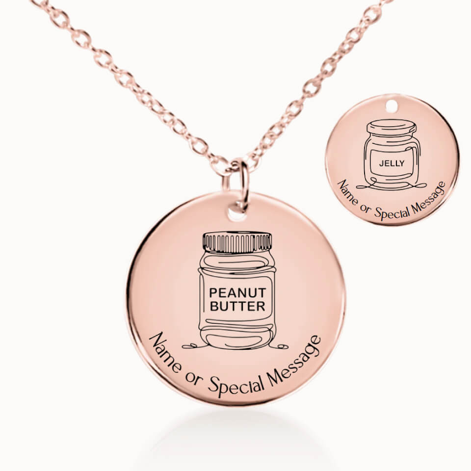 Peanut Butter and Jelly Pendant Necklace, Gift for Her, Rose Gold