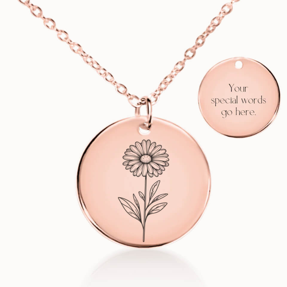 Personalized Birth Flower Necklace, Custom Gift for Her, Rose Gold Pendant, Designed With Meaning