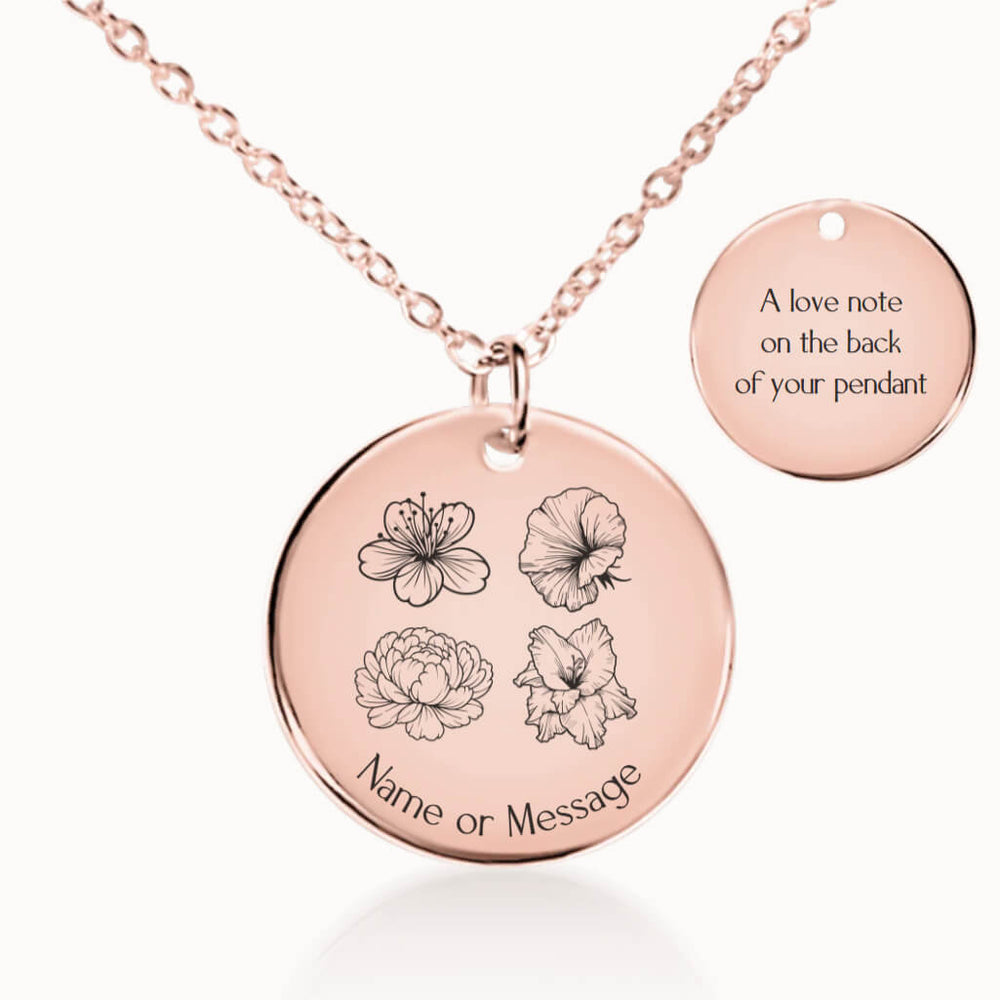 Personalized Birth Flower Necklace for Mom Gift in Rose Gold