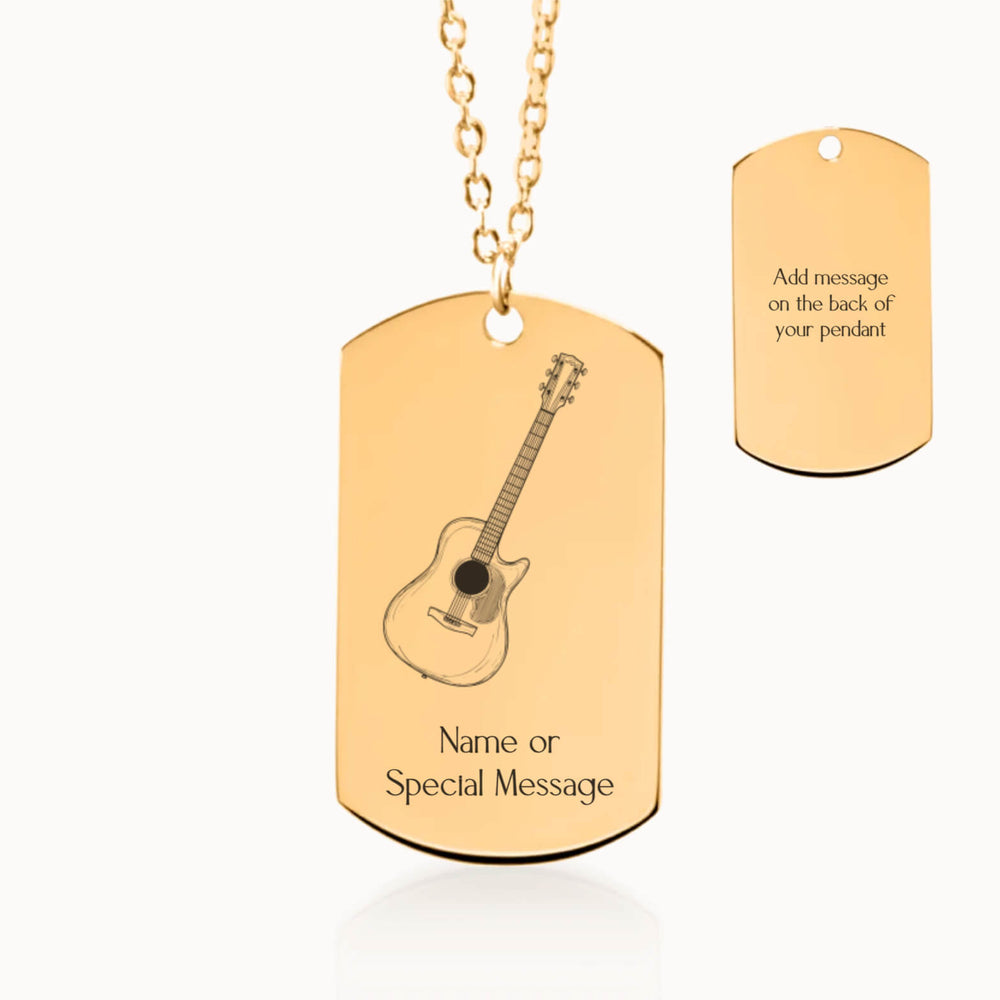 Music Lover and Musician Tag Pendant Necklace in Gold, Personalized Gift