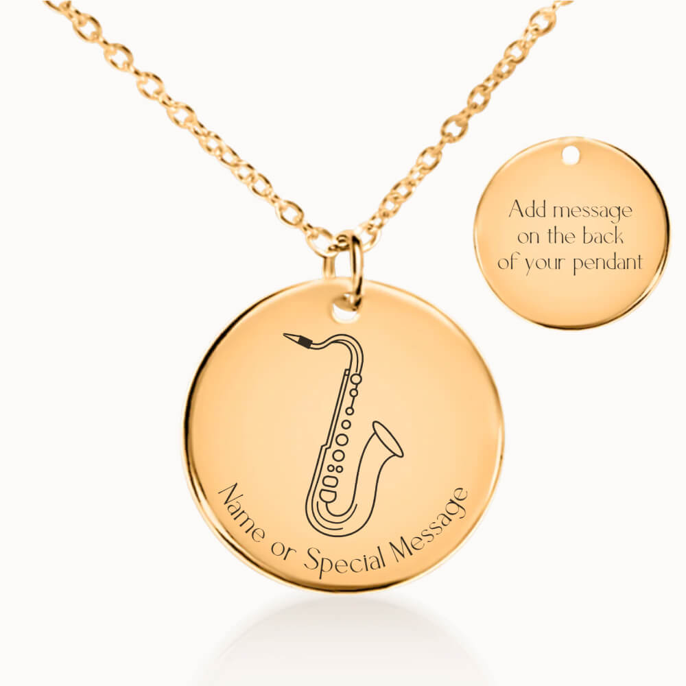 Personalized Saxophone Necklace in Gold, Music Lover and Musician Gift