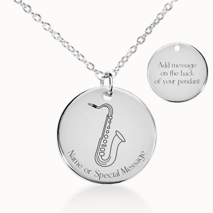 Personalized Saxophone Necklace in Silver, Music Lover and Musician Gift